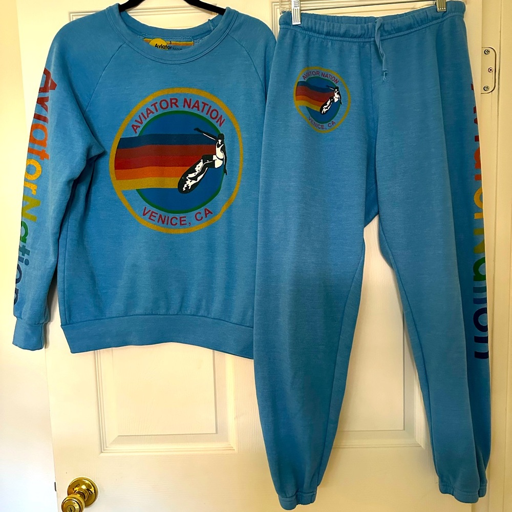 Aviator nation, ocean blue sweatsuit